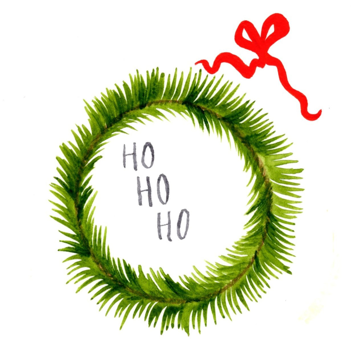 Ho Ho Ho - Watercolor Christmas Wreath Print